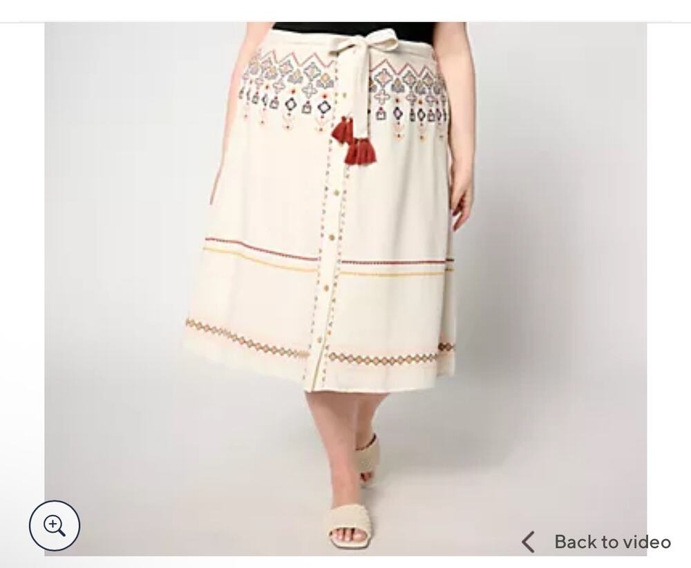 NewDenim & Co Canyon Retreat Oasis Embroidered Linen blend Skirt SizeLarge Boho